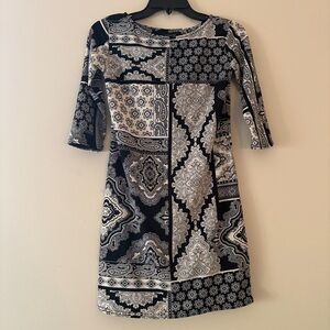 Atmosphere Black and Cream Patchwork Mini Dress